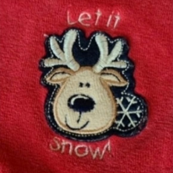Vintage Winter Fleece Jumpsuit Outfit Reindeer Snow Red Tan, 3-6 Months Baby - Picture 3 of 6